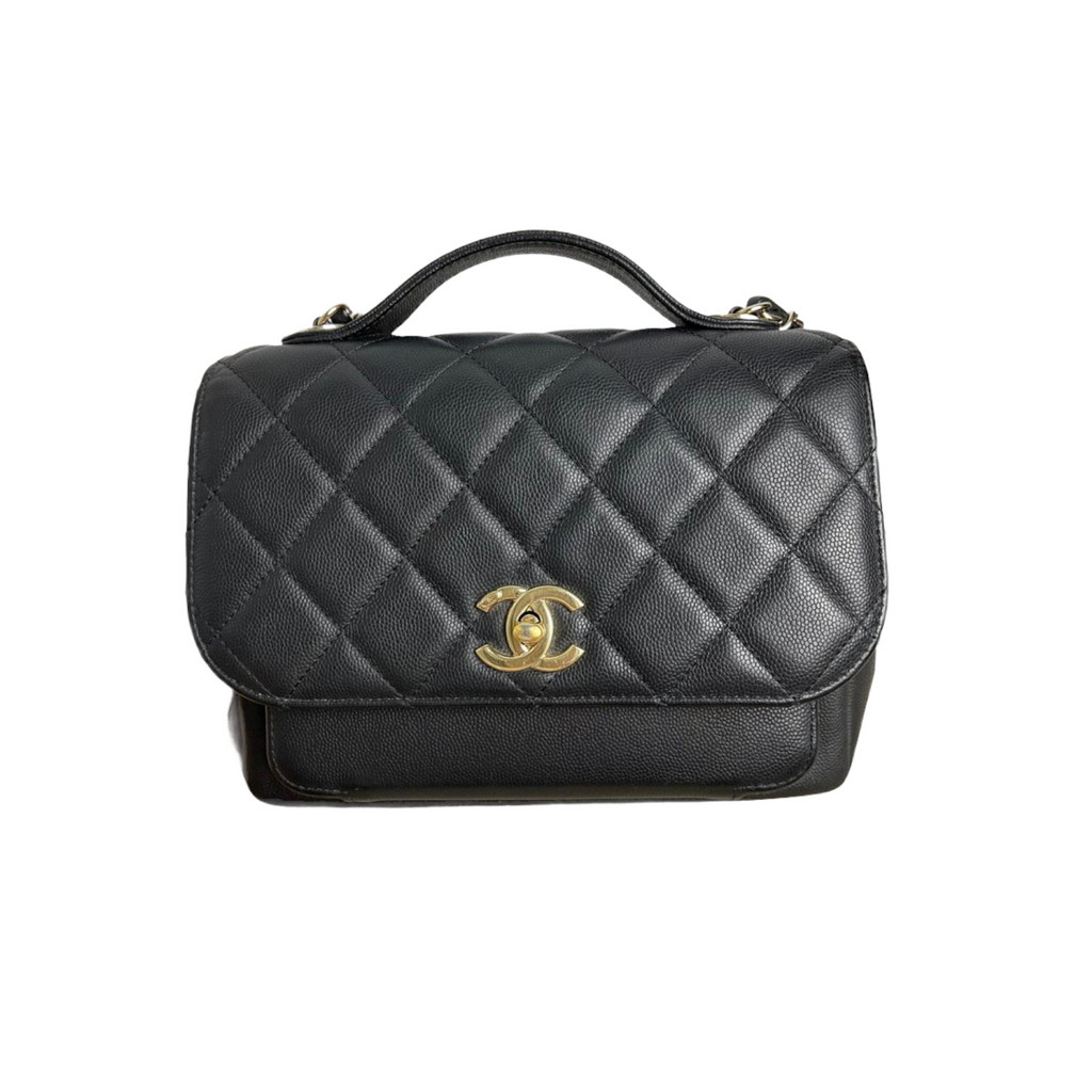 Business Affinity Flap Black Quilted Caviar Leather GHW