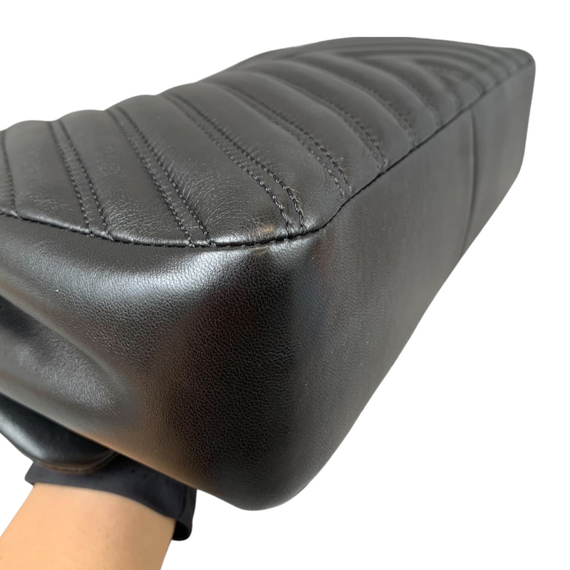 Medium Chevron Leather Flap Black SHW