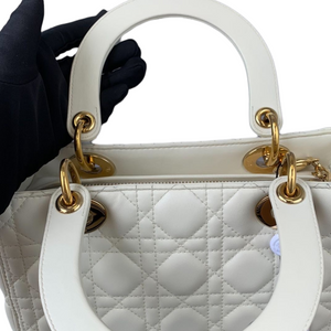 Cannage Lady Dior Medium White GHW