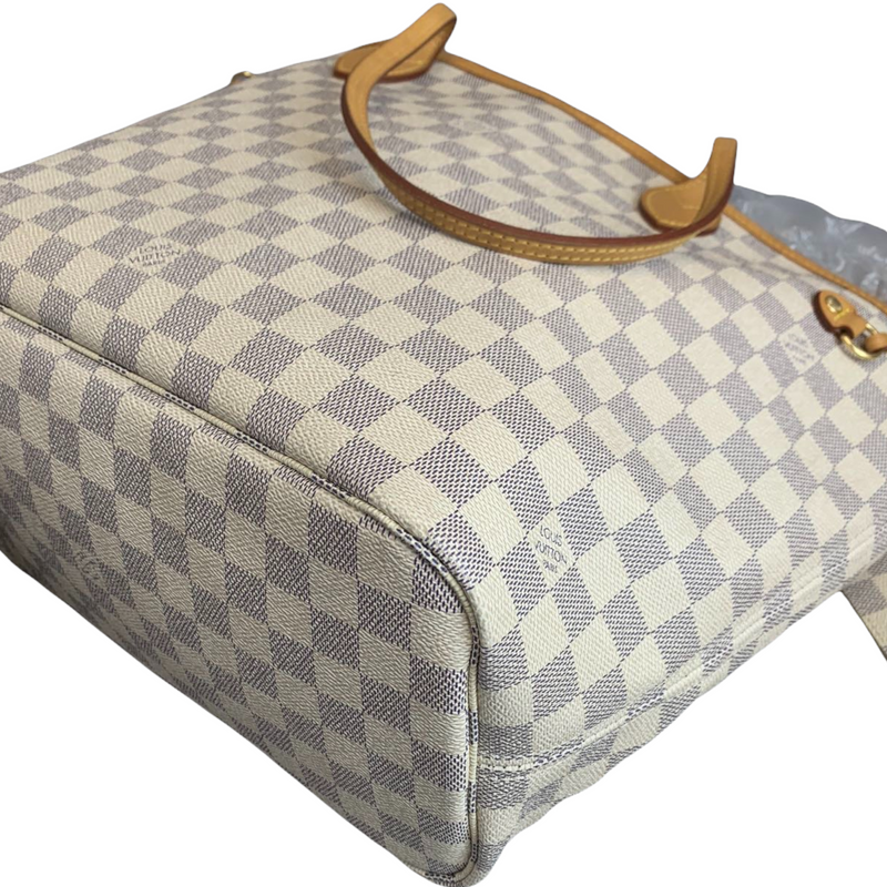 USED Louis Vuitton Neverfull Neo Mm White Damier Azur Canvas Tote