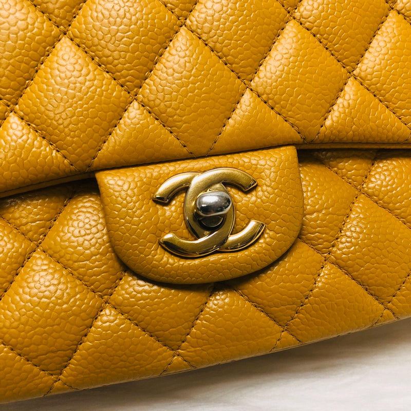 Classic Flap M/L Yellow Lambskin with GHW