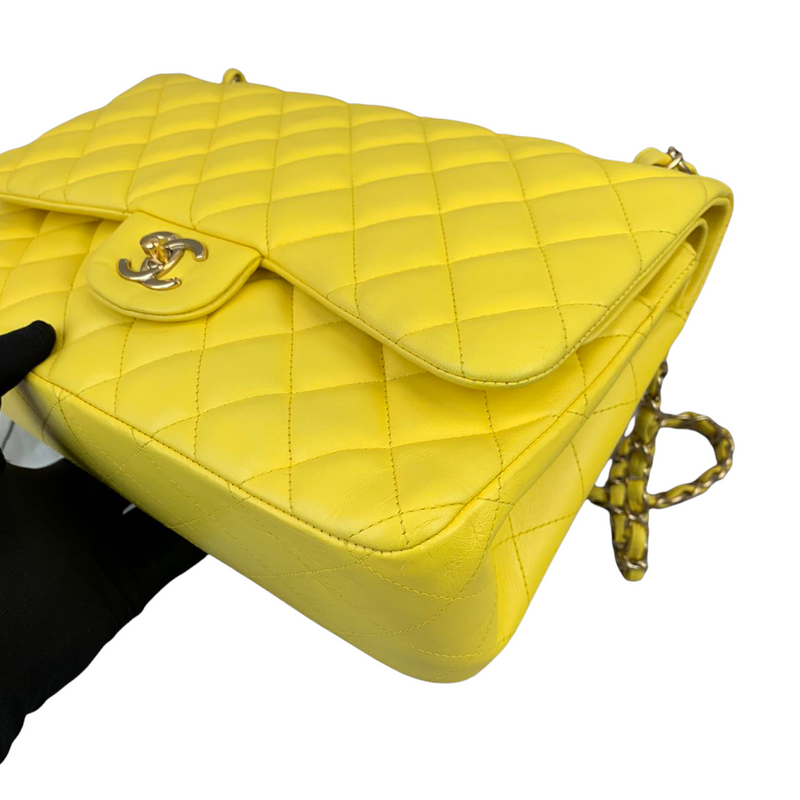 Classic Double Flap Jumbo Lambskin Yellow GHW