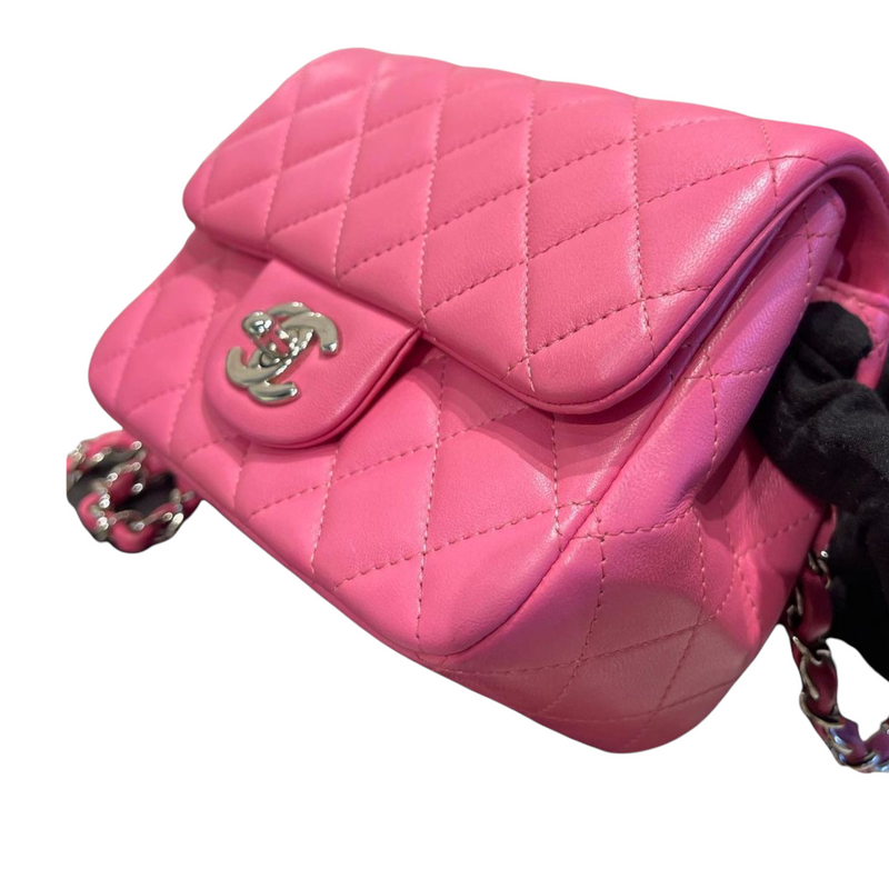 Square Mini Flap Quilted Lambskin Pink SHW