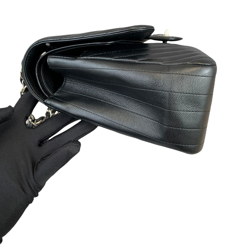 Classic Flap Jumbo Caviar Black Chevron SHW