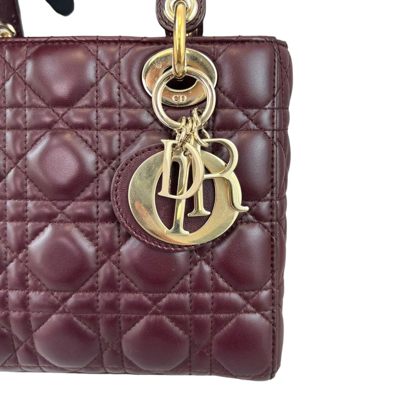 Small Lady Dior Lucky Badges Lambskin Burgundy GHW