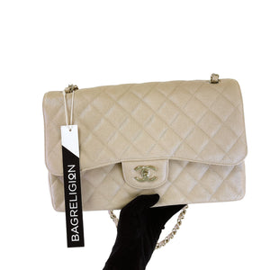 Classic Flap Jumbo Caviar Beige Iridescent GHW