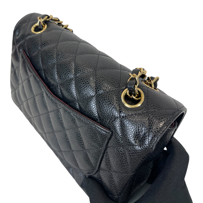 Small Classic Double Flap Caviar Black GHW