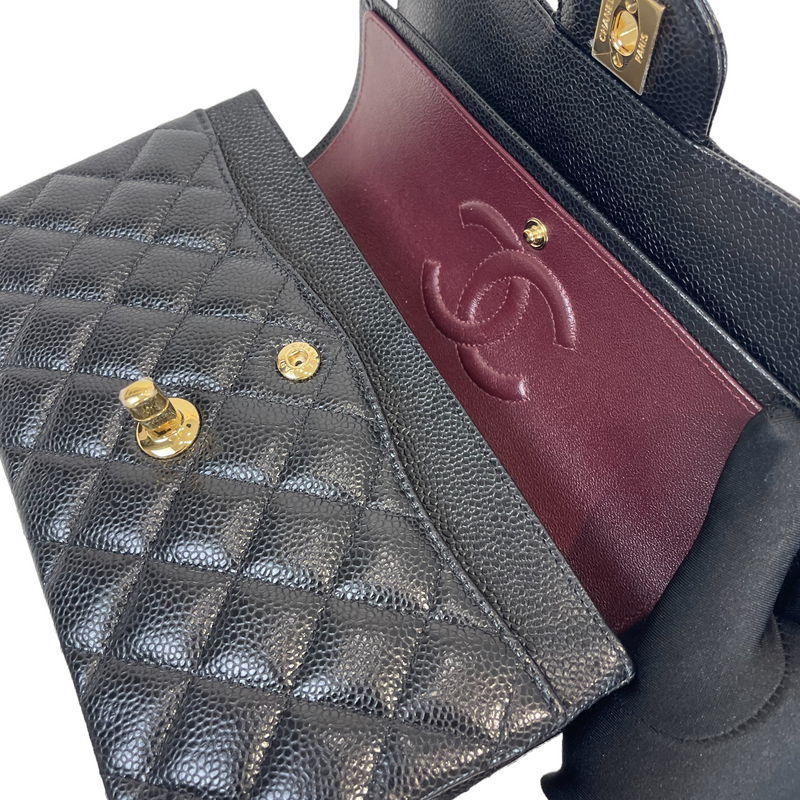 Small Classic Double Flap Caviar Black GHW