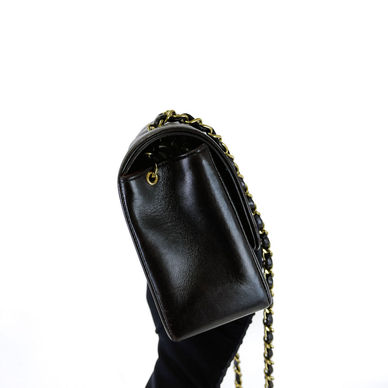 Small Classic Diana flap Black Lambskin GHW