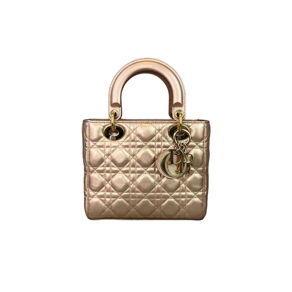 Cannage Lambskin Small Lady Dior Rose Gold GJW