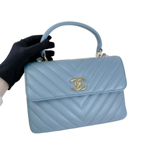 Small Trendy CC Chevron Lambskin Blue GHW