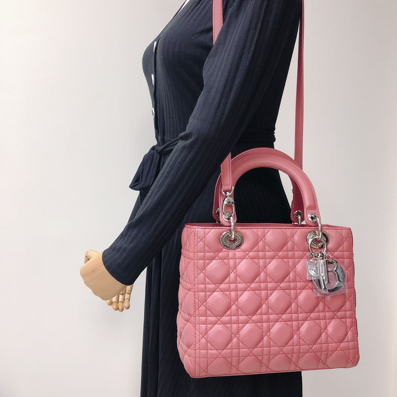 Lady Dior Cannage Lambskin Medium  Pink SHW