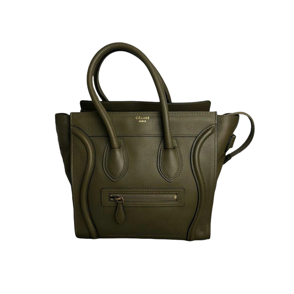 Mini Luggage Bag Drummed Leather Olive Green GHW