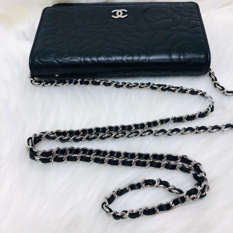 CHANEL RUE CAMBON CLOTH BAG, with camelia pattern and black rigid