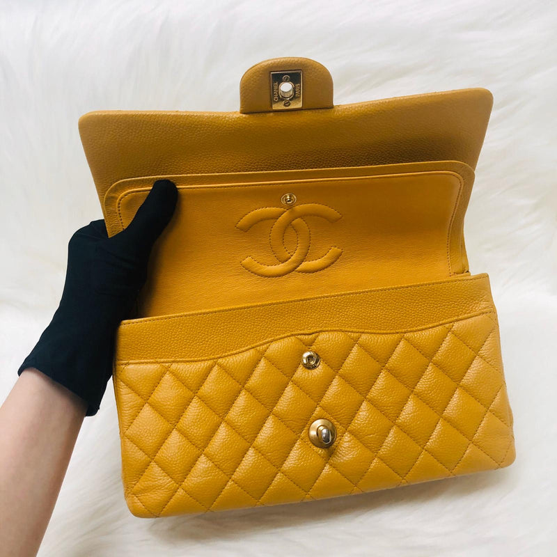 Classic Flap M/L Yellow Lambskin with GHW