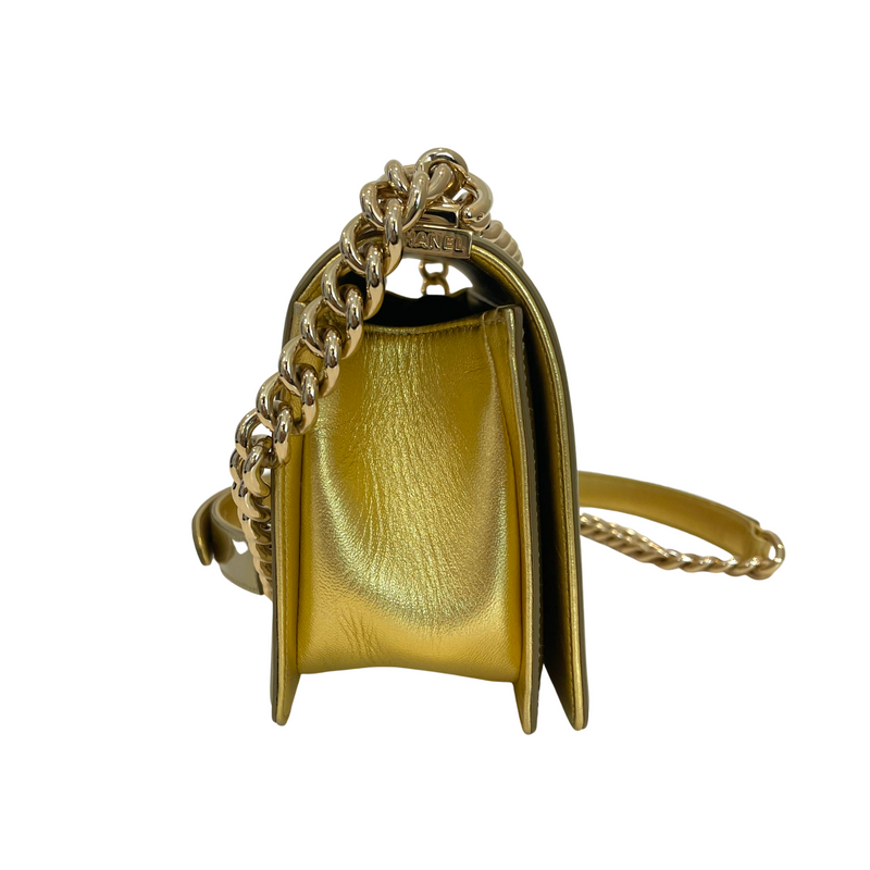 Old Medium Boy Bag in Patent Gold with GHW