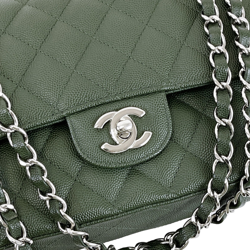 Chanel Metallic Green Patent Leather Medium Classic Flap Bag