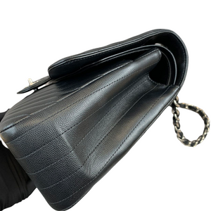 Classic Flap Jumbo Caviar Black Chevron SHW