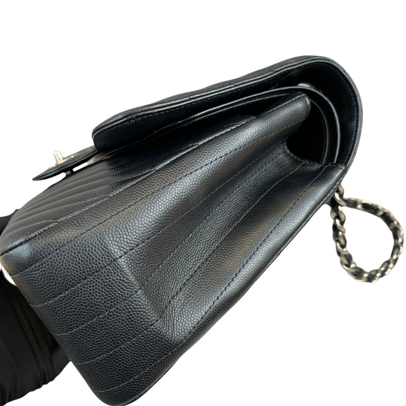 Classic Flap Jumbo Caviar Black Chevron SHW