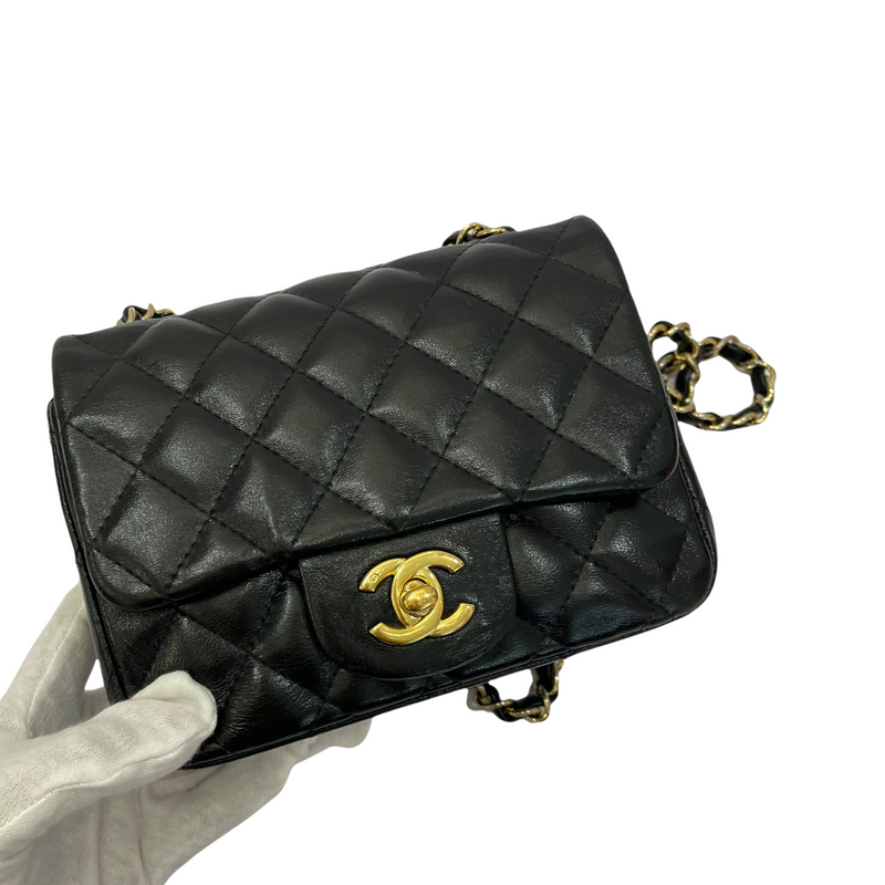Square Mini Flap Lambskin Black GHW