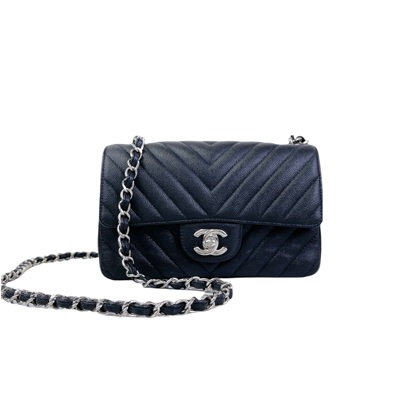 Mini Flap Bag Chevron Caviar Black SHW