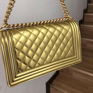 Old Medium Boy Bag in Patent Gold with GHW