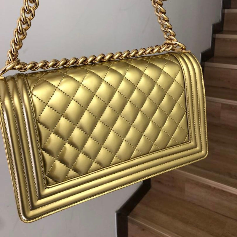 Old Medium Boy Bag in Patent Gold with GHW