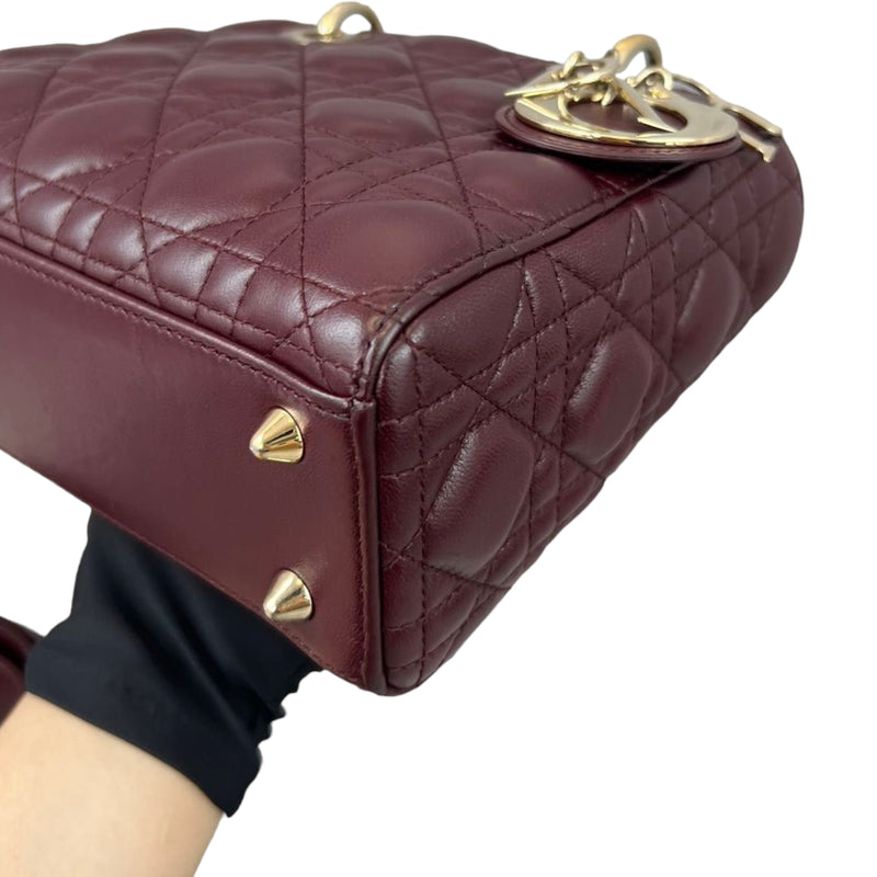 Small Lady Dior Lucky Badges Lambskin Burgundy GHW