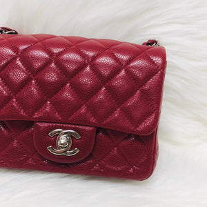 Square Mini Flap Caviar Red SHW