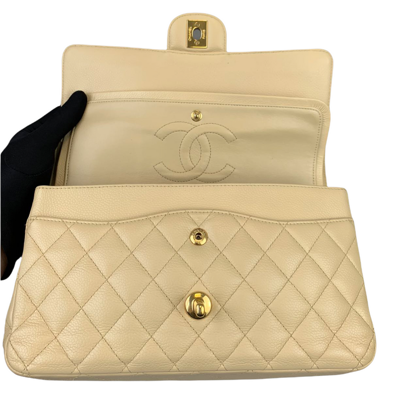 Classic Double Flap Caviar Medium Beige GHW