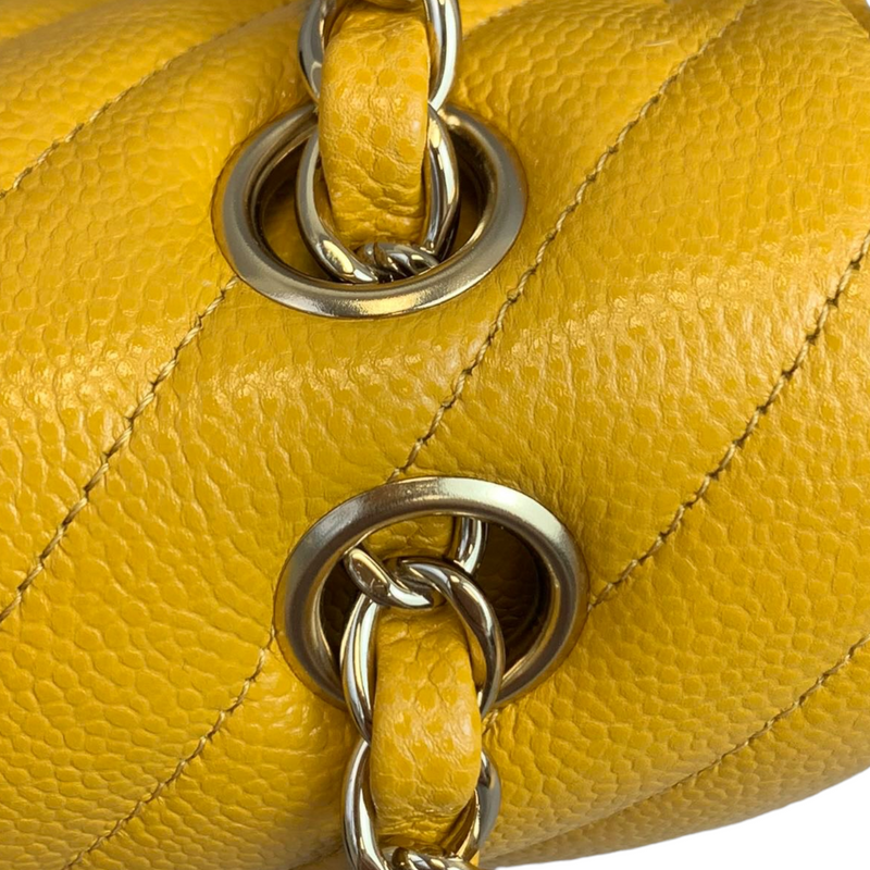Small Classic Chevron Flap Caviar Yellow SHW