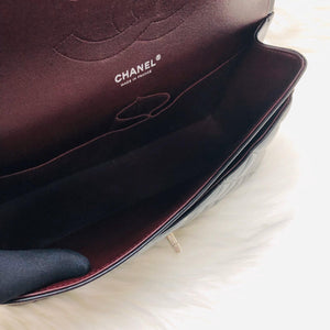 Jumbo Double Flap in Black Lambskin with SHW