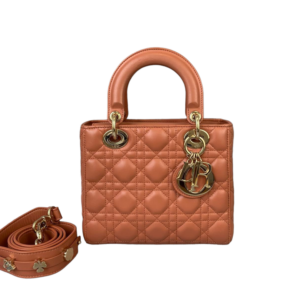 Small ABC Dior Lucky Badges Lambskin Orange GHW