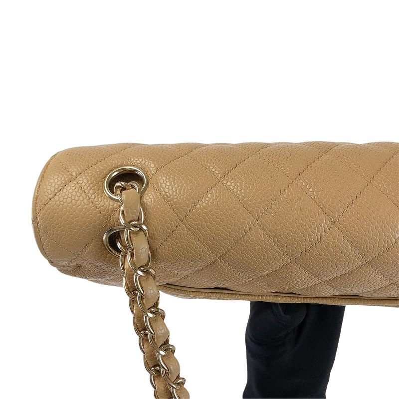Classic Double Flap Caviar Medium Dark Beige GHW