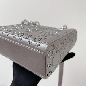 Embellished Cannage Satin Mini Lady Dior Grey