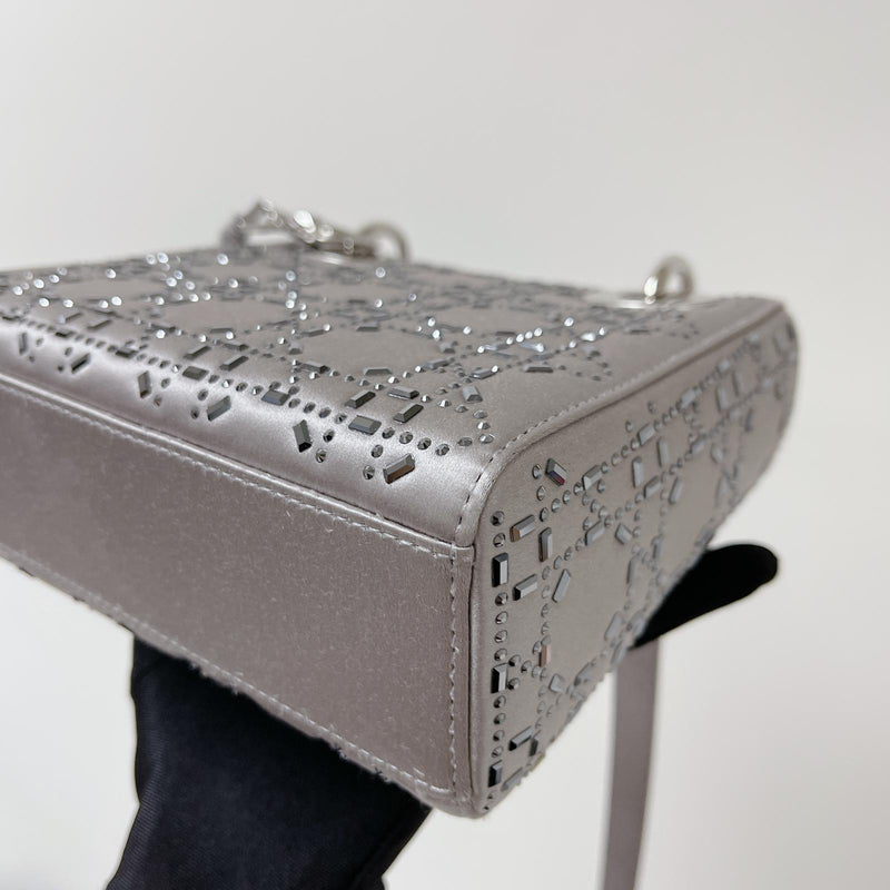 Embellished Cannage Satin Mini Lady Dior Grey
