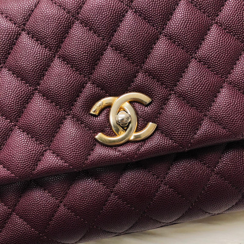 Burgundy Caviar Quilted Medium Coco Handle Flap