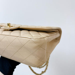 Double Flap Medium Caviar Beige GHW