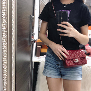 Square Mini Flap Caviar Red SHW