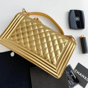 Old Medium Boy Bag in Patent Gold with GHW