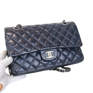 Classic Double Flap Caviar Medium Blue SHW