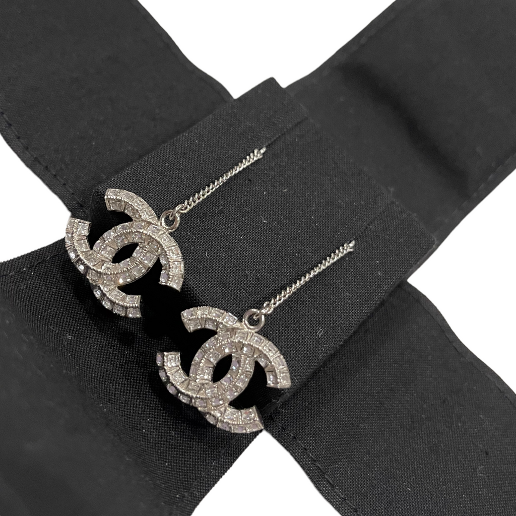 CC Chain Drop Earrings Crystal Silver