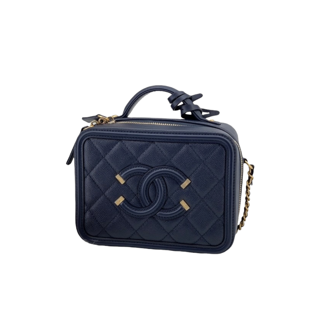 Small CC Filigree Vanity Case Caviar Blue GHW