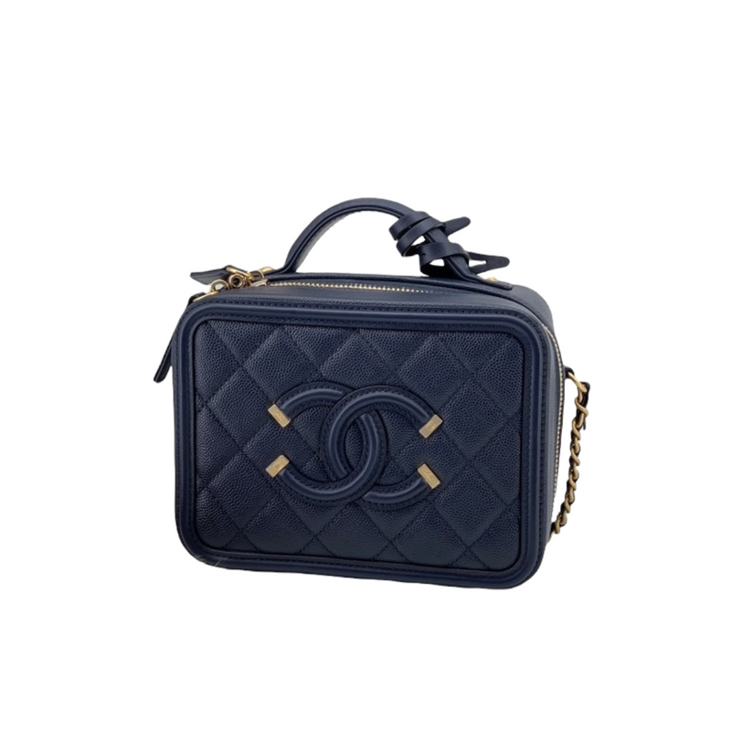 Chanel Filigree Vanity Case Quilted Caviar Gold-tone Small Black - DE