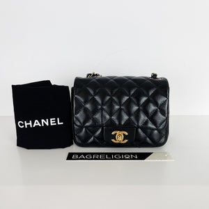 Square Mini Flap Lambskin Black GHW