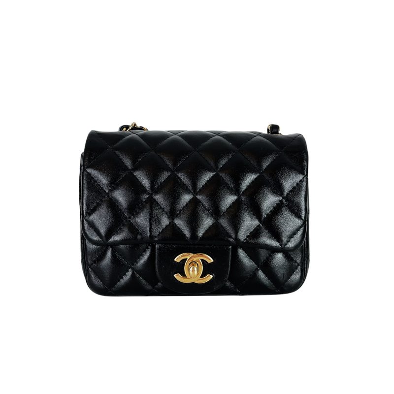 Square Mini Flap Lambskin Black GHW