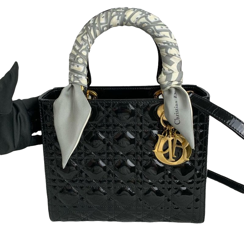 Lady Dior Medium Patent Black GHW