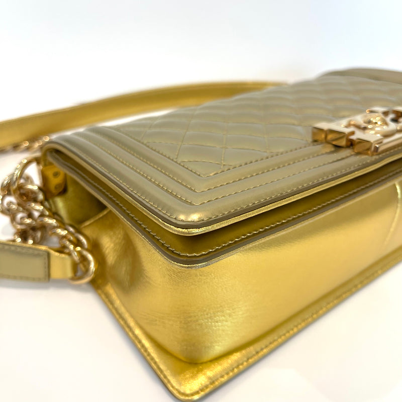 Old Medium Boy Bag in Patent Gold with GHW