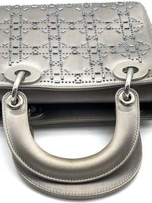 Embellished Satin Mini Lady Dior Grey SHW