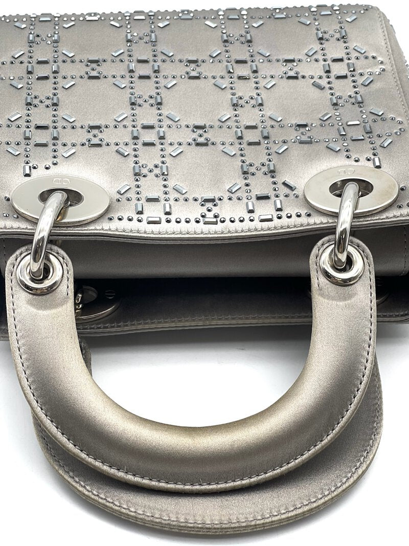Embellished Satin Mini Lady Dior Grey SHW